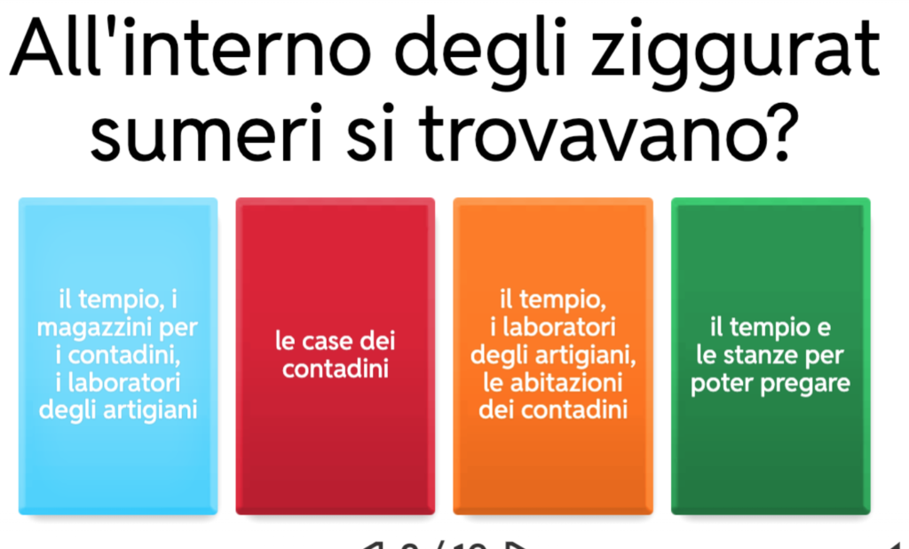 Domande a scelta multipla esercizio interattivo di storia da wordwall classe quarta scuola rpimaria