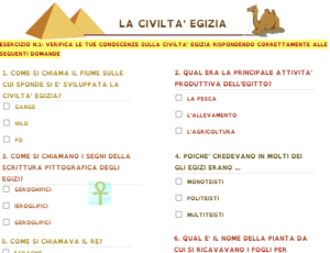 Scheda interattiva di Napsheet con esercizo di ripasso sulla civiltà Egizia scuola primaria classe quarta