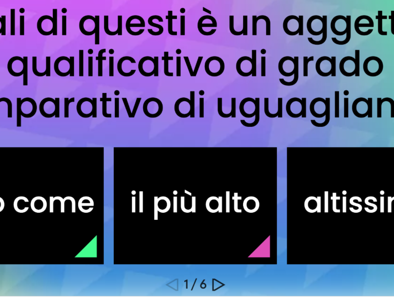 Esercizio grammaticale interattivo di wordwall sul riconoscimento dei gradi dell'aggettivo qualificativo per la classe quarta scuola primaria