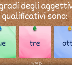 Esercizio grammaticale interattivo di wordwall sul riconoscimento dei gradi dell'aggettivo qualificativo per la classe quarta scuola primaria