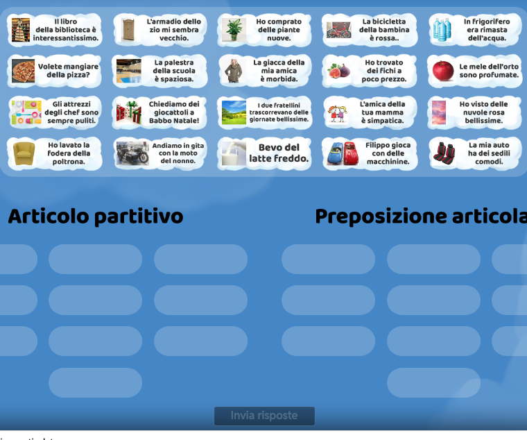 esercizio interattivo per l'allenamneto dell'analisi grammaticale classe terza e quarta scuola primaria