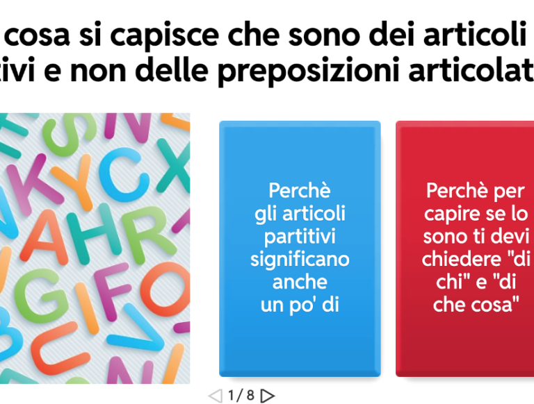 Esercizio interattivo per l'allenamento della'analisi grammaticale scuola primaria classi terza e quarta