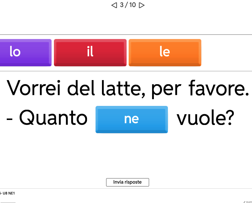 esercizio interattivo sugli articoli partitivi per l'allenamento dell'analisi grammaticale classi terze e quarte