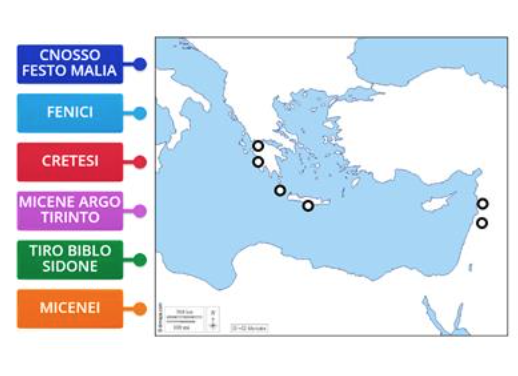 Esercizio interattivo su carta geografica per il consolidamento delle conoscenze sui Cretesi e Micenei da wordwall classe 4 scuola primaria