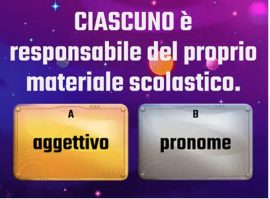 esercizio interattivo di analisi grammaticale per la scuola primaria aggettivi e pronomi possessivi, dimostrativi, indefiniti